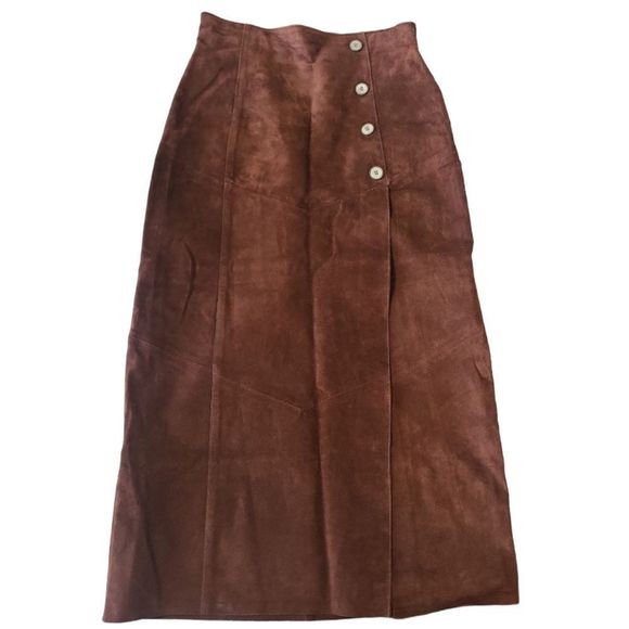 POSITANO Vintage 90s Genuine Leather Suede Western Maxi Skirt Size 10 - Picture 1 of 10
